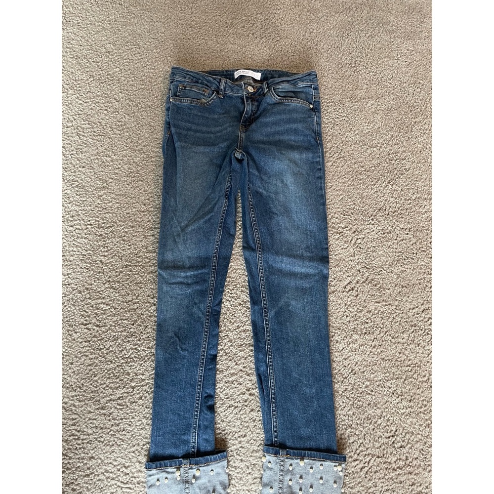 Zara pearl embellished cuff skinny jeans